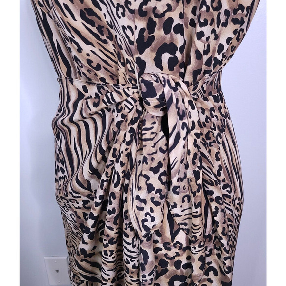 VTG Spenser Jeremy Leopard Animal Print 100% Silk Faux Wrap Sleeveless Dress 10 - Picture 9 of 13